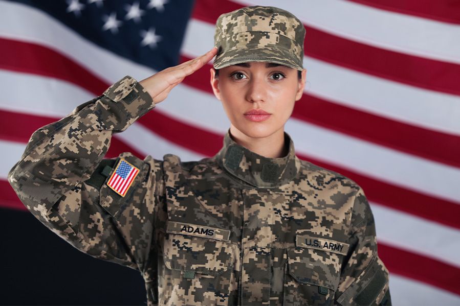 Female soldier saluting