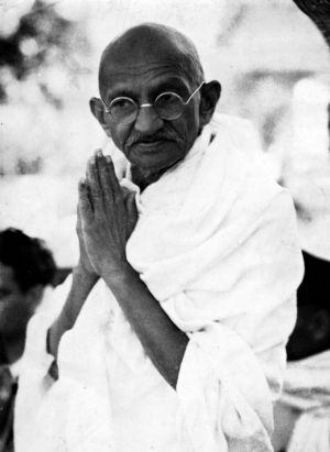 Gandhi demonstrating peaceful solutions