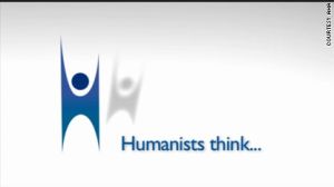 'Humanists think' text next to cartoon person. pro-humanist ad