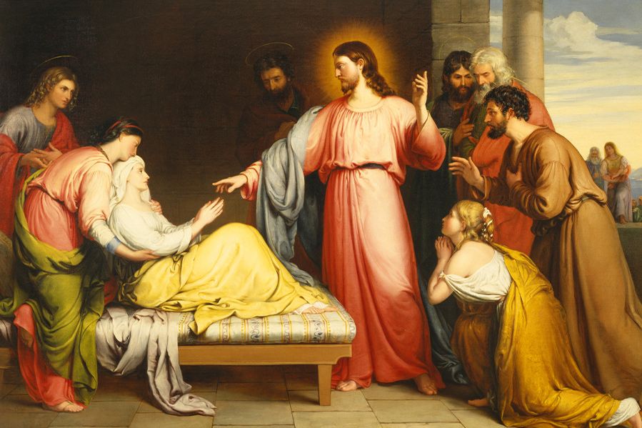 Jesus healing a woman in a miracle