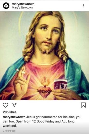 Jesus drinking beer in a social media post