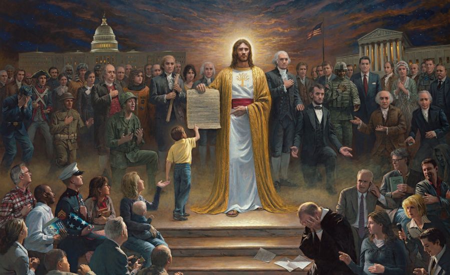 A painting depicting the United States as a Christian country.