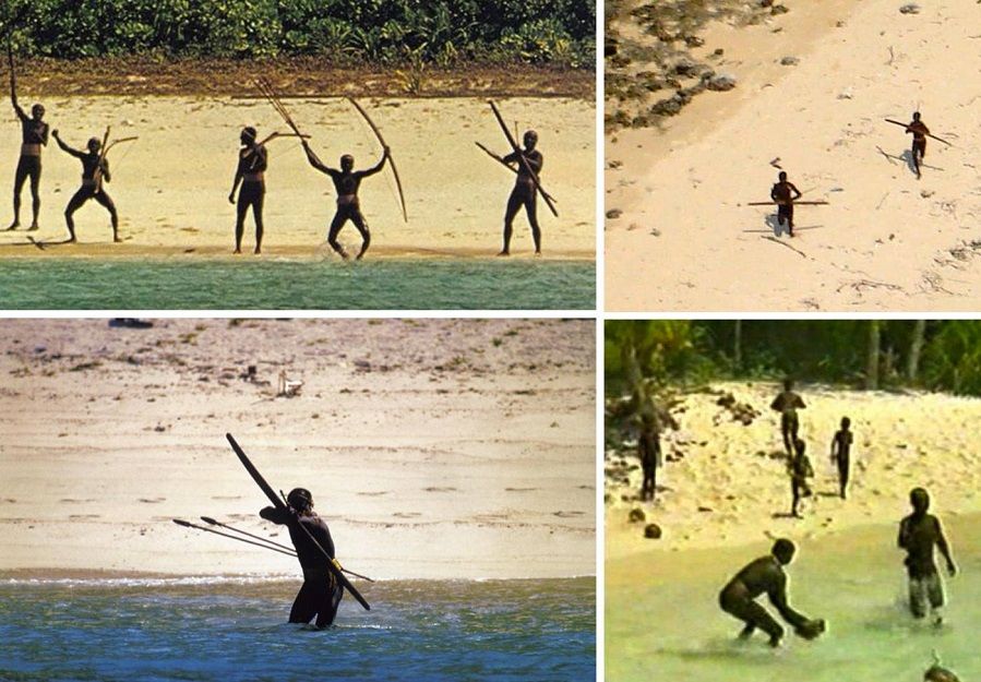 Sentinelese people with bows and arrows