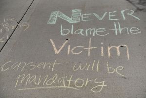 Chalk message decrying victim-blaming