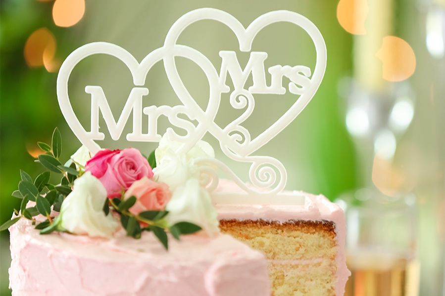 mrs. and mrs. wedding cake toppers