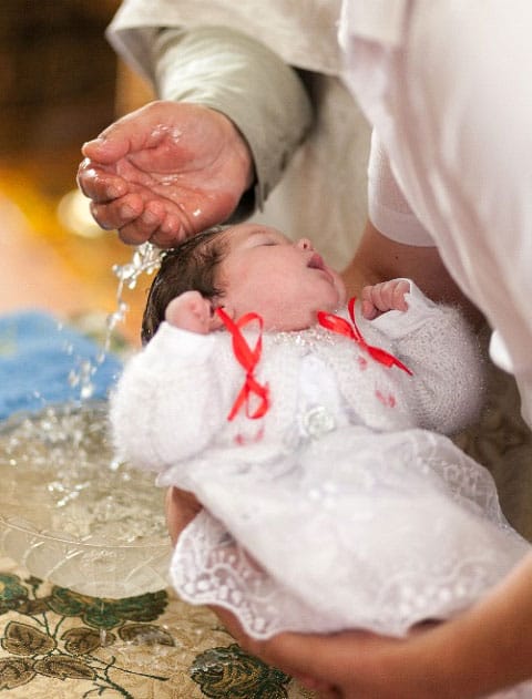 The baptizing of a baby girl