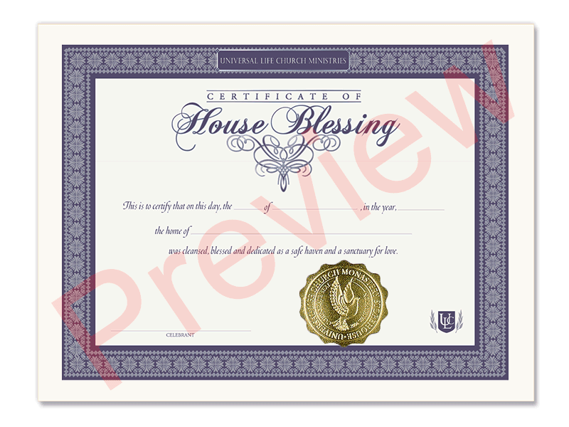Certificate of House Blessing