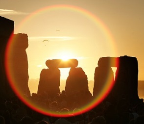 Sunset and lens flare over stonehenge