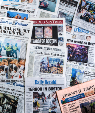 Boston Marathon Bombing Headline Collage newspapers, Universal Life Church