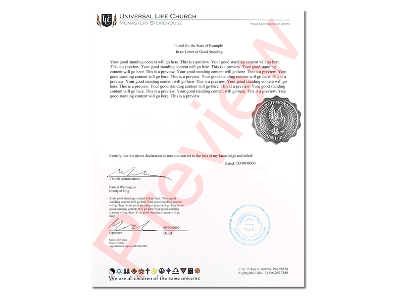 Letter of Good Standing