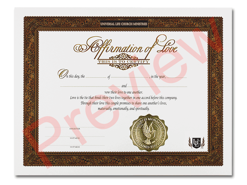 Affirmation of Love Certificate