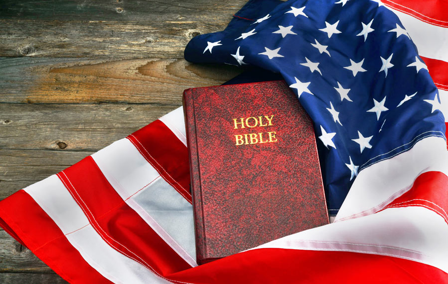 A Holy Bible Wrapped in American Flag