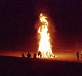 beach bonfire pyre at night
