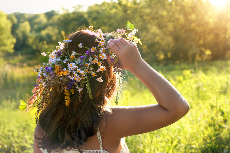 pagan woman in flower wreath