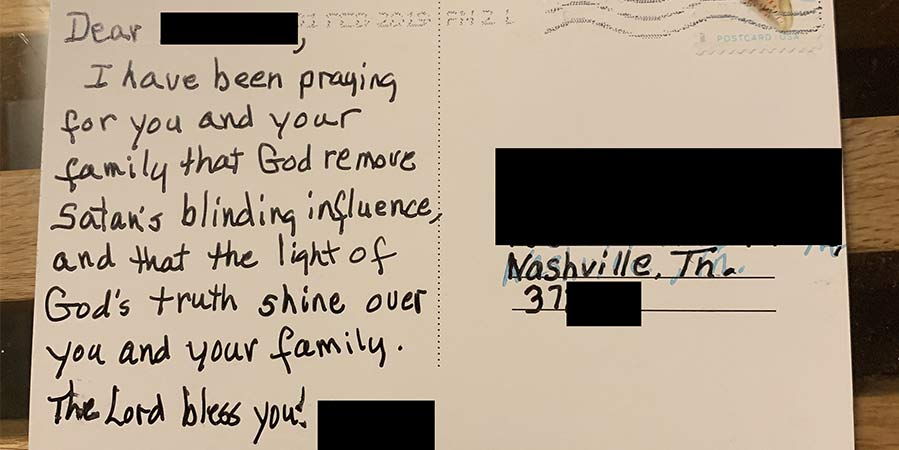 Postcard sent from Nashville church