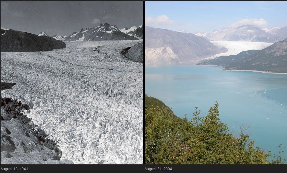 Alaskan glacier then and now