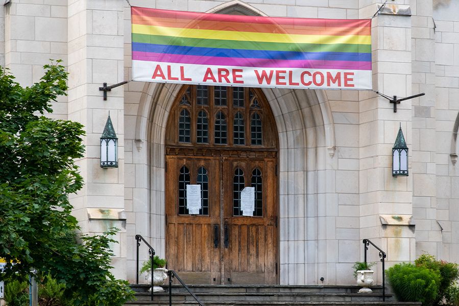 Church with pro-lgbt all are welcome sign