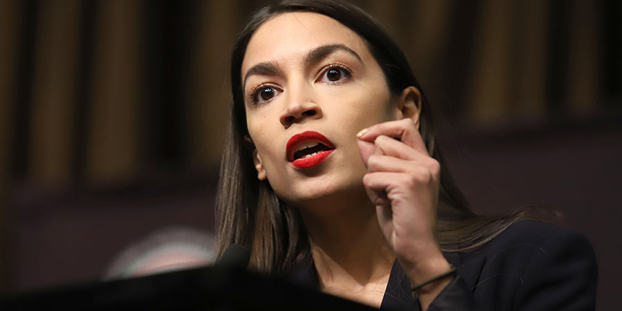 Alexandra Ocasio-Cortez discussing the Green New Deal