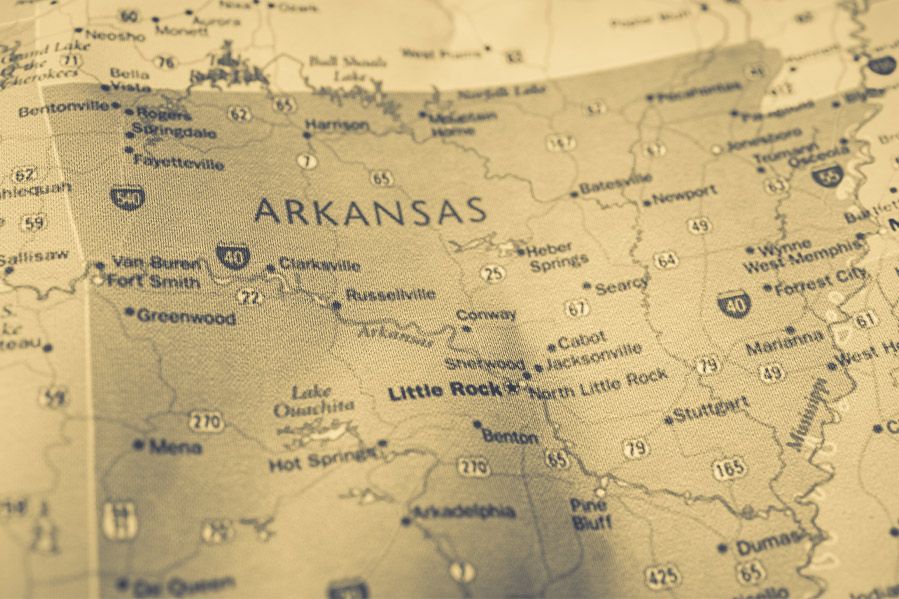 close up map of arkansas