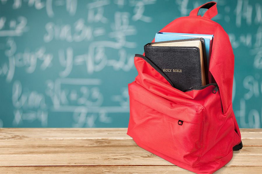 Backpack stuffed with Bible