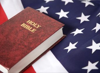 A Bible with an American flag