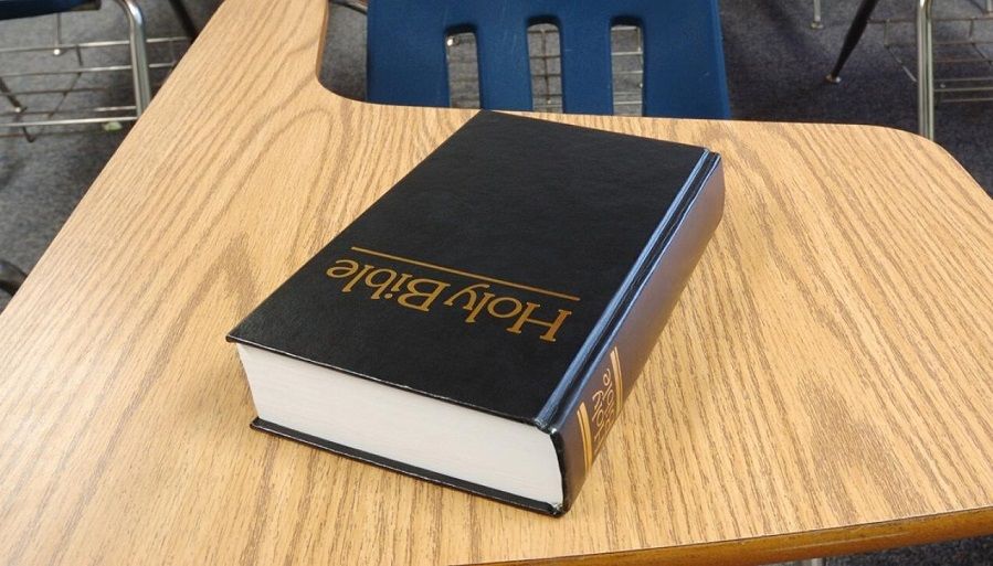 A Bible in a school classroom