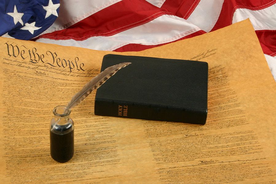 Bible laying on top of US Constitution