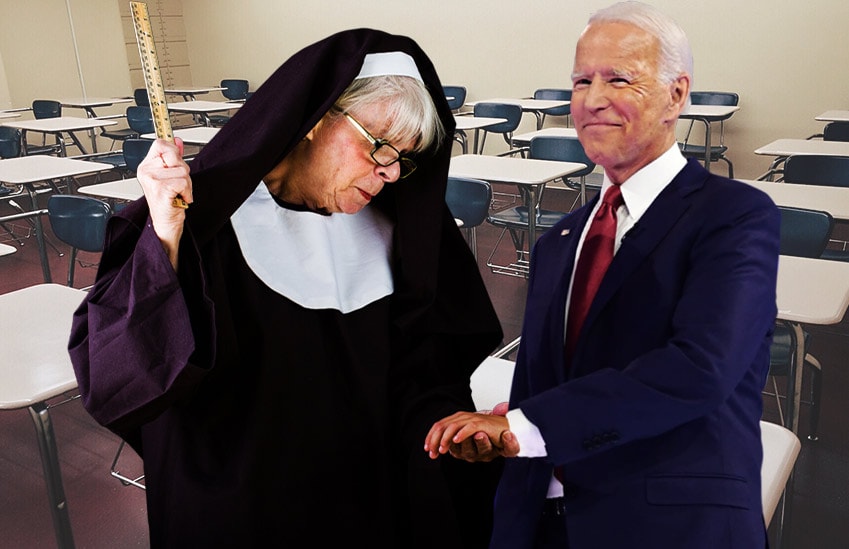 Joe Biden wrist slapped by nun with ruler
