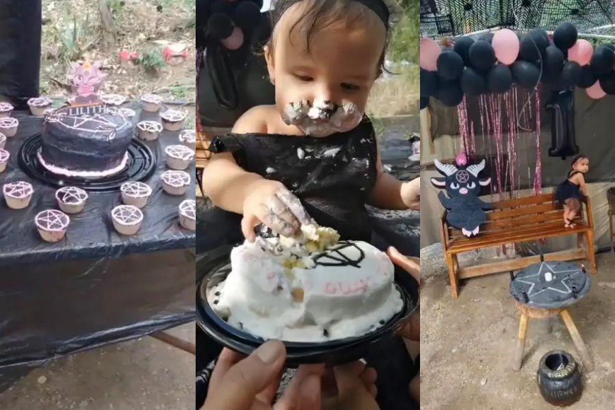 collage of photos from birthday party deemed satanic