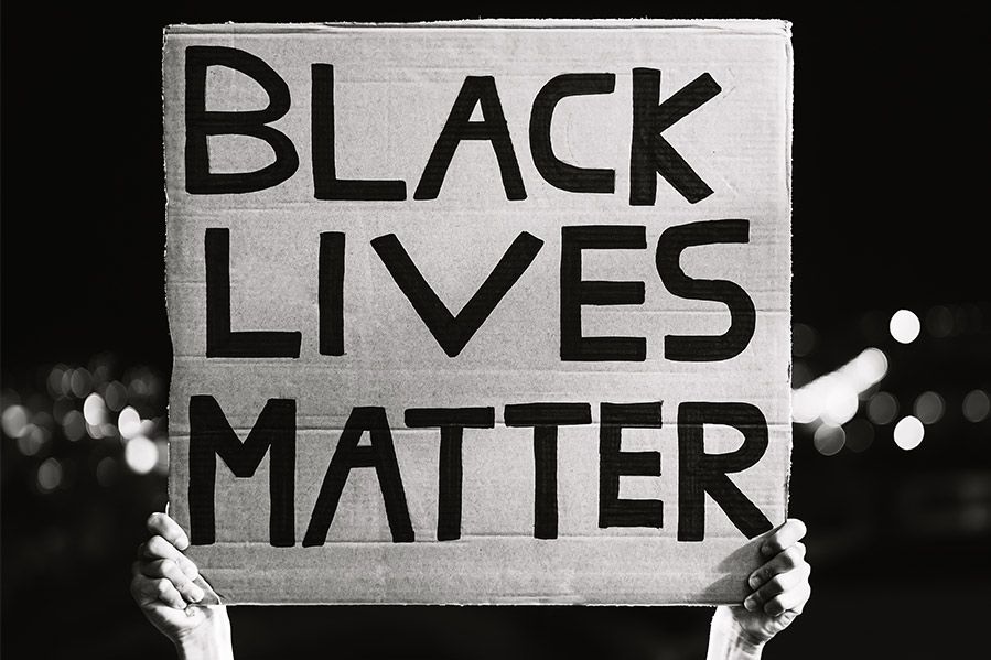 A Black Lives Matter protest in black and white