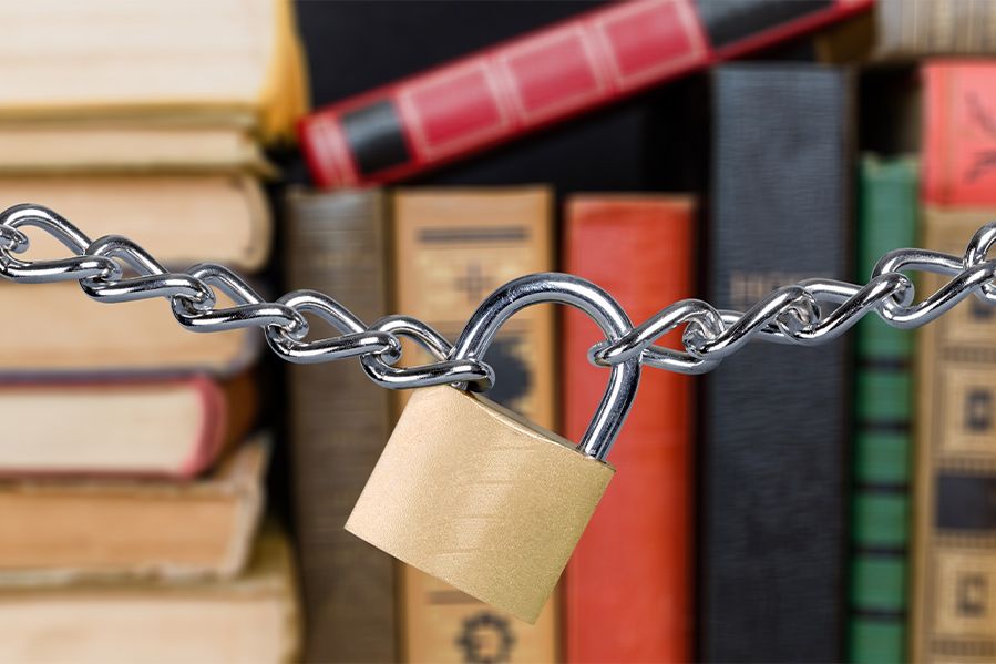 library books locked up behind chained padlock