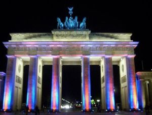 German court lit up at night