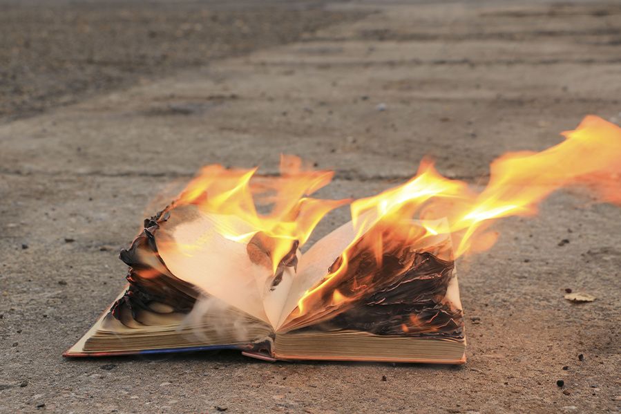 book burning on concrete