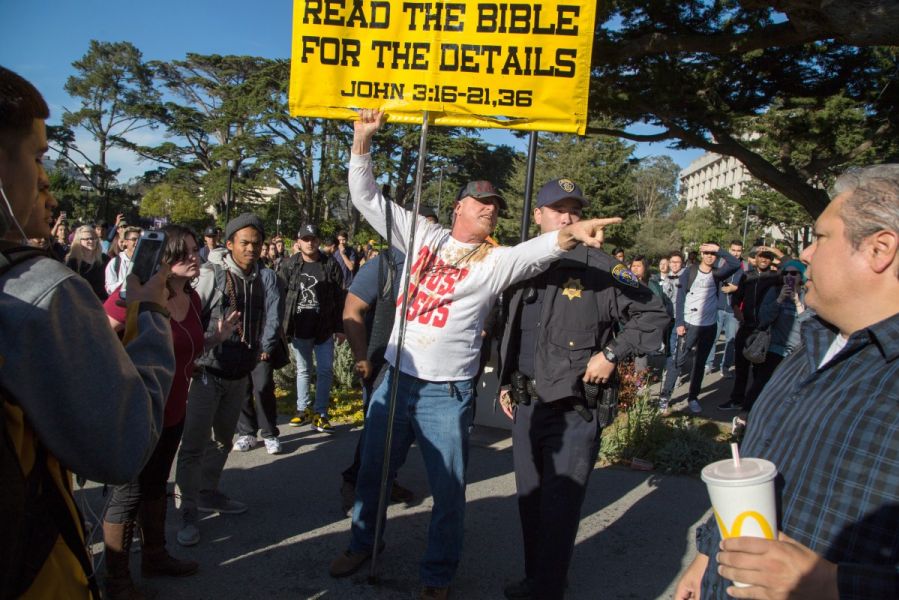 A protest against religious speakers on campus