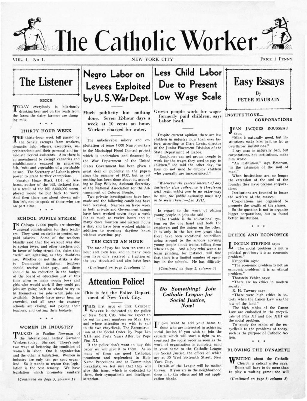 First edition of the Catholic Worker