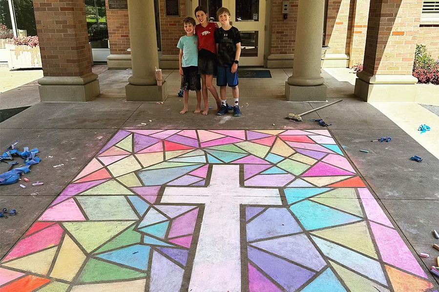 cross drawn with chalk