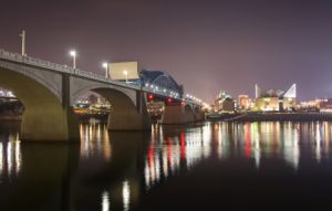 bridge over river to city