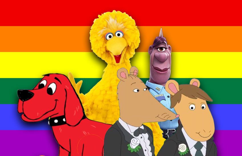 Children's Characters in Front of LGBT Flag