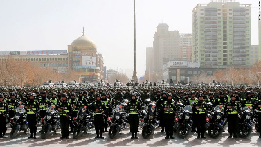 Police officers in China gather for a public display of force.
