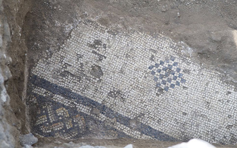 A mosaic tile found at the Church of the Apostles