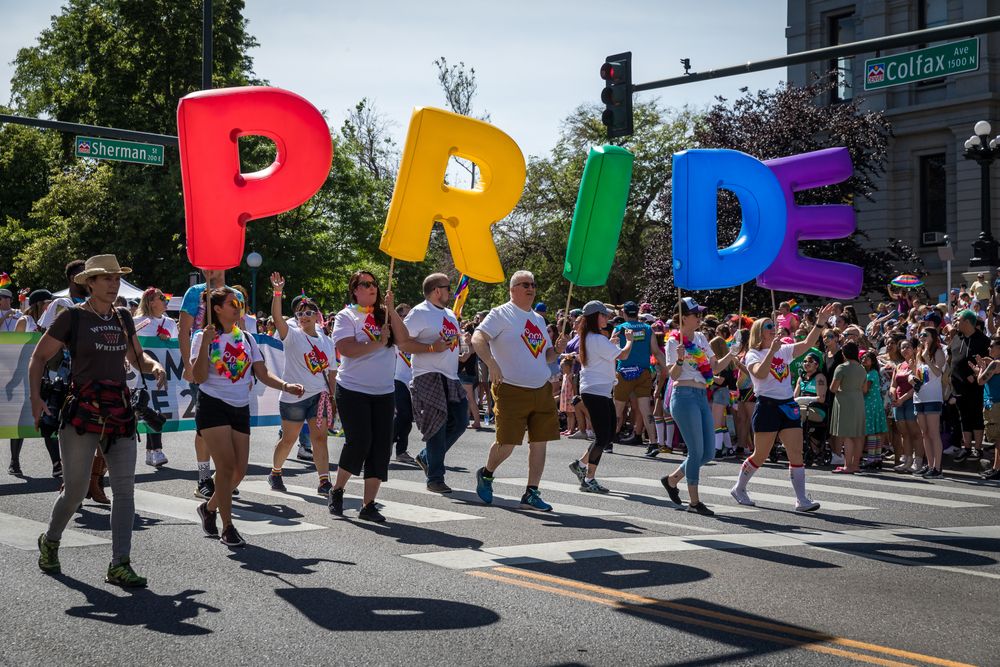 People marching in a Pride parade