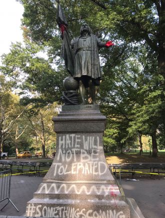 Columbus statue vandalized.