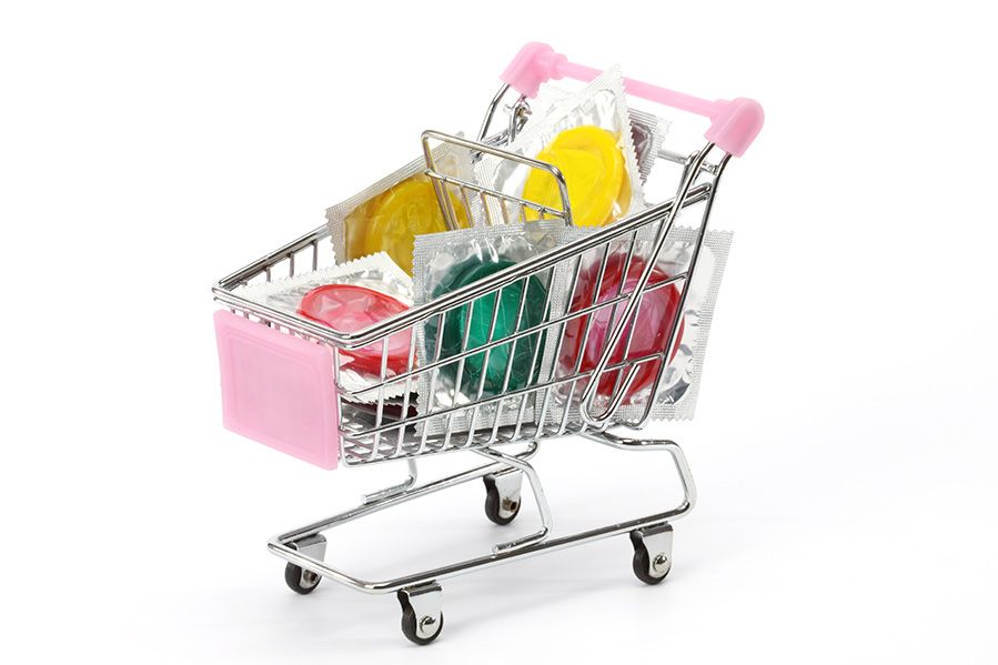 Condoms in mini shopping cart