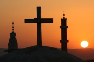 cross and crescent during setting sun