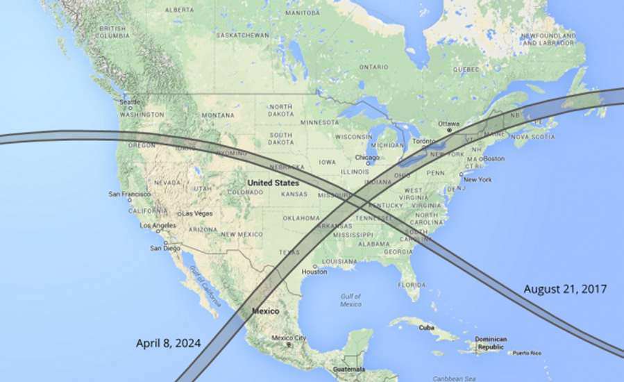 A map showing the cross paths of eclipses