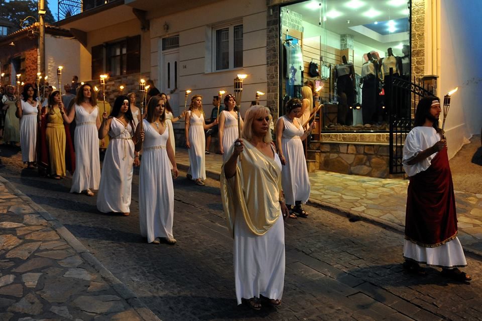 A group of modern Greeks paying tribute to the ancient gods