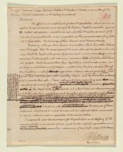 Handwritten Jefferson response to Danbury Baptist Association