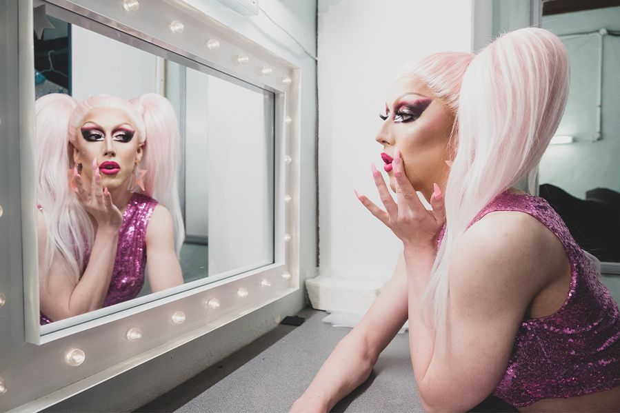 drag queen getting ready before performance