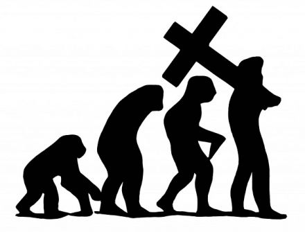 Evolution graphic with Christian cross