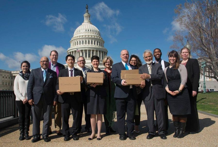 Faith leaders protesting religious freedom legislation.